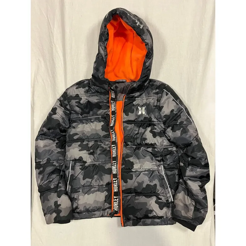 Hurley Boy's Camo Hooded Puffer Jacket‎ L